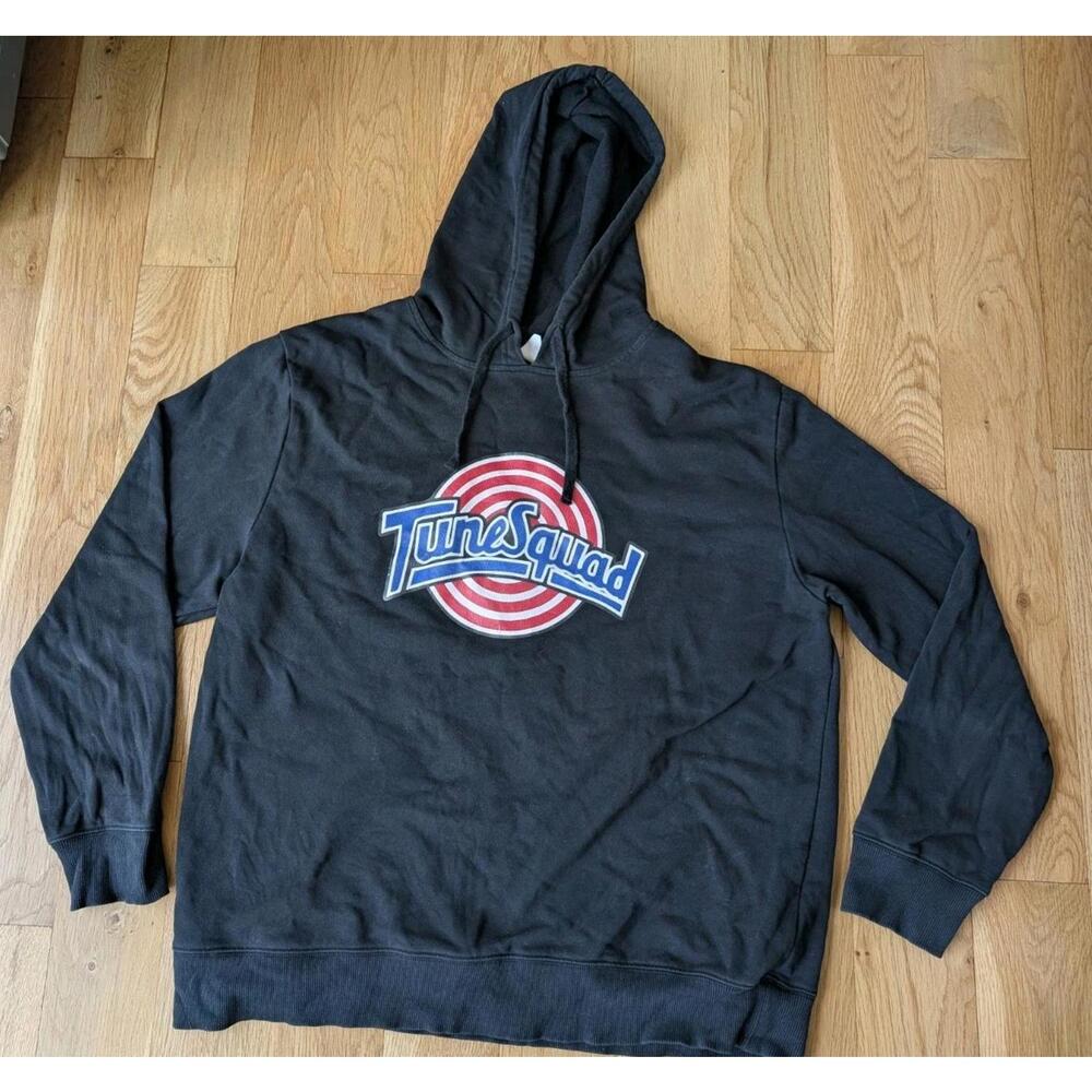 Men's Space Jam Tune Squad Hoodie Pullover Sweatshirt Black 100% Cotton Size XL